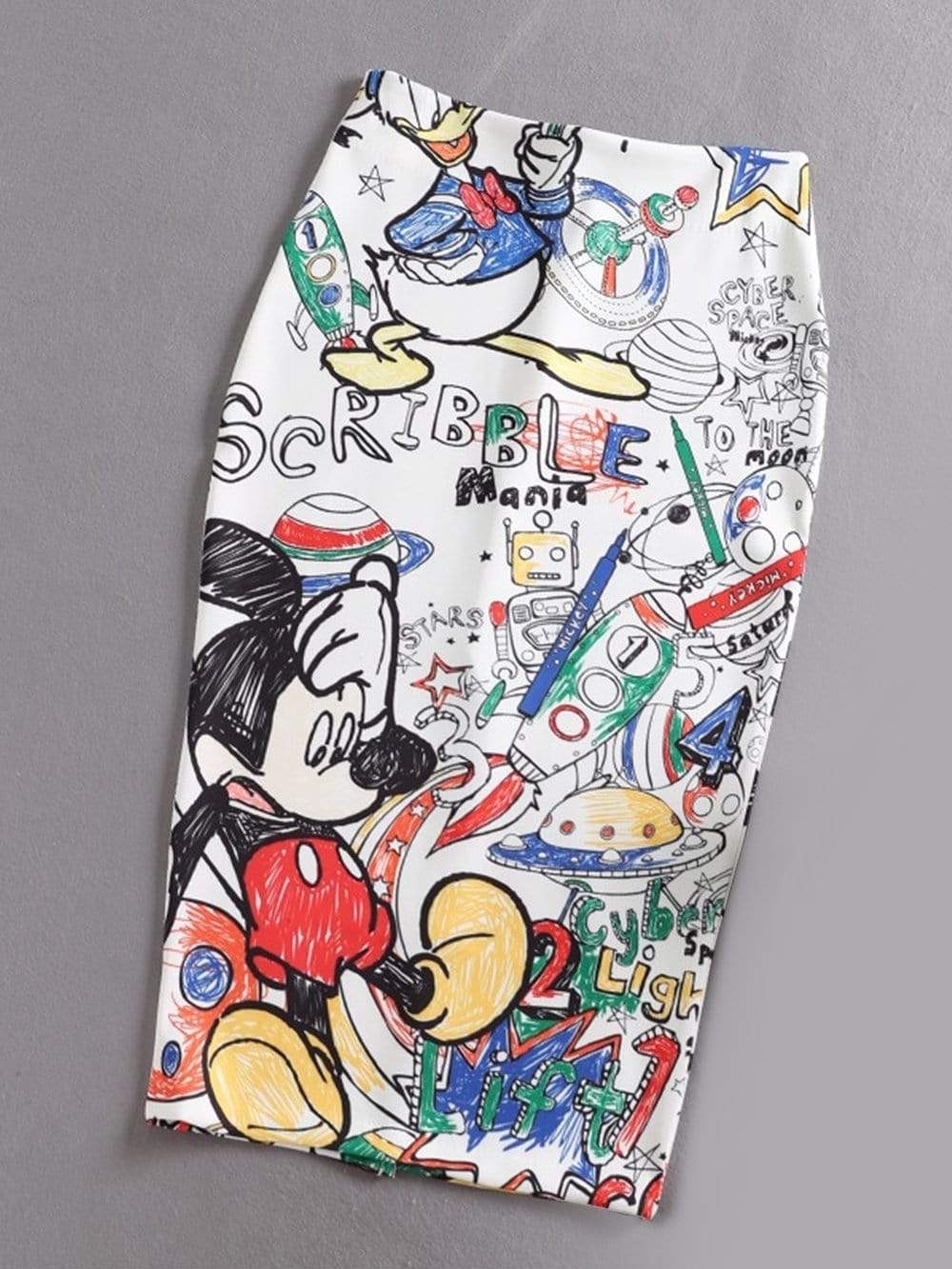 Disney Mickey Mouse Pencil Skirt Size S White Multicolor Print NWT